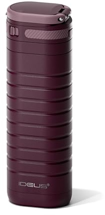 IDEUS Insulated Stainless Steel Water Bottle 400 ml, Lockable Lid & Leak-Proof Travel Mug for Hot & Cold Drinks, Fits Most Car Cup Holders, Burgundy
