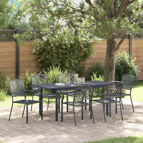 Ziaphsol Garten Essgruppe 7-teilig Anthrazit Stahl, ausziehbarer Gartentisch mit 6 Stühlen, wetterfestes Outdoor Möbelset für Terrasse, Balkon