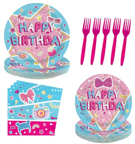 LADVCORP 96 Pcs Surprise Dolls Party Supplies Surprise Birthday Plates and Napkins Doll Themed Tableware Set for Boy Girl Pink Blue Birthday Baby Shower Party Supplies, Serves 24