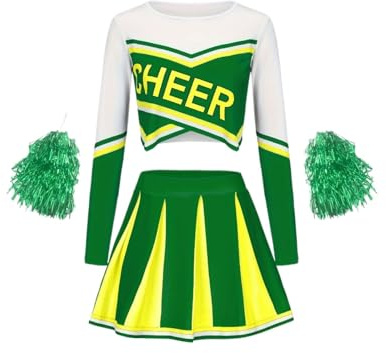 UBOHUZ Cheerleading-Rock-Set, süße Sport-Pompons for Kinder, Performance, Mädchen, Urlaubsparty, Kleidung for den Schulanfang für Erwachsene(Green,130)