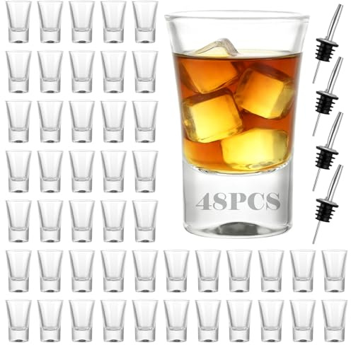 FWEEK 48 Stück Klare Schnapsgläser aus Glas, 20 ml für Partys und Events | Konische Shotgläser mit Ausgießern für Bar, Gastronomie und besondere Anlässe