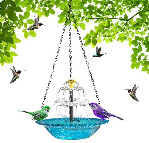 Générique Bain d'oiseaux avec Fontaine Solaire | Fontaine d'eau Suspendue pour Bain d'oiseaux | Abreuvoir Solaire pour Colibri - pour Jardin Extérieur Balcon Terrasse