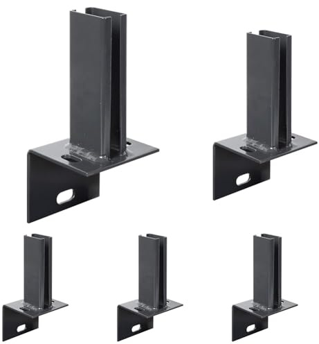 Alberts 686994 Pfostenträger für Zaunpfosten auf L-Randsteinen | zum Aufschrauben | feuerverzinkt, anthrazit kunststoffbeschichtet RAL 7016 | Platte 94 x 100 mm | für Pfosten 60 x 40 mm