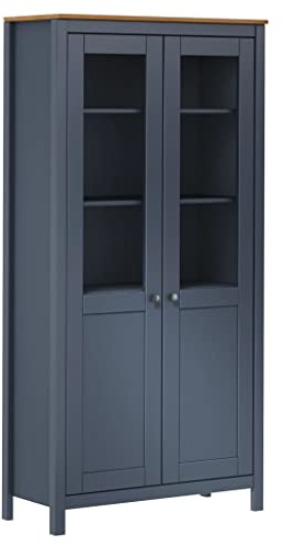 Fengshui Highboard Hill Grau 85x37x170,5 cm Massivholz Kiefer | Zwei Türen, Stauraum für Geschirr und Bücher, Staubschutz, rustikaler Stil