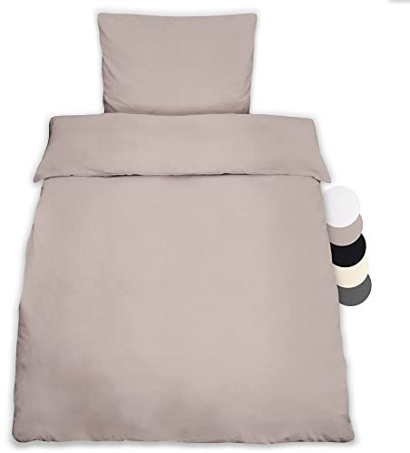 Beautissu 1er Set Renforcé Bettwäsche Set 155x220 cm Julie - Kissenbezug 80x80cm – Bettwäsche mit 1x Bettbezug & 1x Kopfkissenbezug - 2teilige Kühlende Sommerbettwäsche aus Baumwolle in Taupe