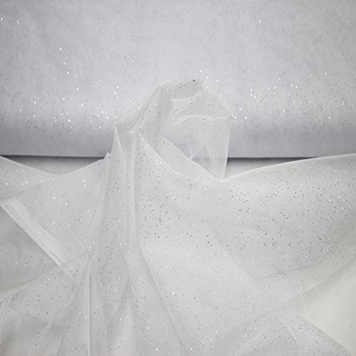 Stoff-Kollektion - Tüll Stoff mit Glitzerpigmenten Meterware aus Polyester - Tüllstoff Glänzend & Doppelseitig 150cm – Ideal zum Nähen von Kostümen, für Tütü, als Dekostoff etc. - Weiß
