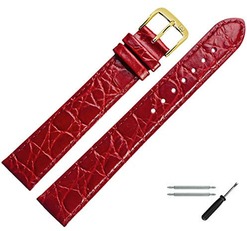 MARBURGER Uhrenarmband 14mm Leder Rot Gold XL Kroko Prägung Mit Naht - Montage Set 6811440000220