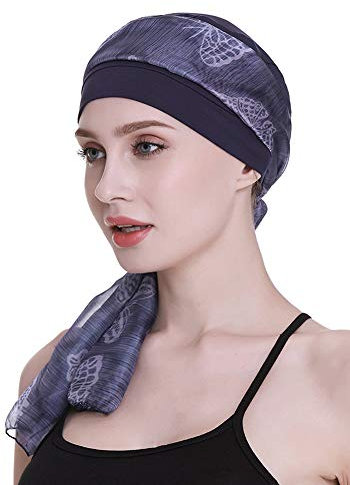 FocusCare Bonnet en Bambou Bleu pour Femme avec Turbans de Sommeil Chimio