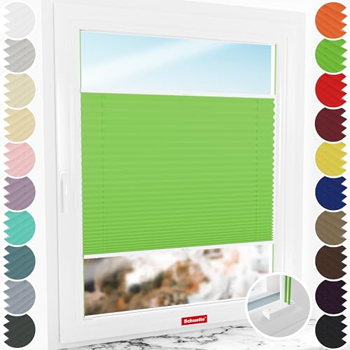Schuette® Plissee mit Bohren zum Anschrauben ● Premium Kollektion: Green Meadow (Grün) ● 25x80cm (Breite x Höhe) ● Suprafix Faltrollo Befestigung ● Bequeme Rollo Montage inkl. Video