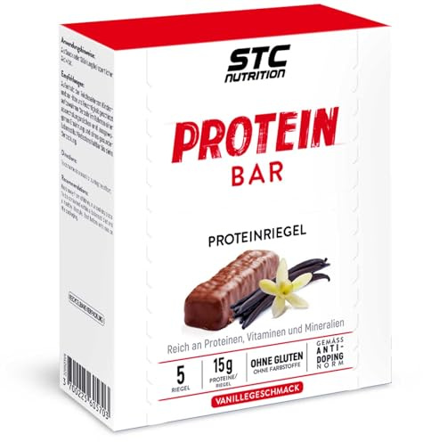 STC NUTRITION - Protein Bar - Riegel mit hohem Proteingehalt - Fördert höhere Leistungen und eine bessere Regeneration - Vanillegeschmack - 5 Riegel