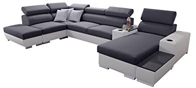 All4All Ecksofa mit Schlaffunktion Ponti 368 cm x 227 cm - Wohnlandschaft U-Form - Schlafsofa mit Bettkasten - XXL Sofa - Groß - Gewebe mit Kunstleder - Rechte Seite - Grau/Weiß - Modern 26