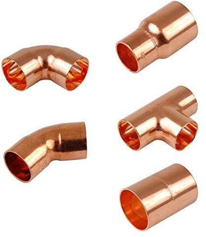Pipestation 22mm Copper Plumbing Fittings Multipack - Includes 50 x 90 Degree Elbows, 10 x 45 Degree Elbows, 10 x Fitting Reducers (15-10mm), 10 x Equal Tee, 20 x Straight Connectors
