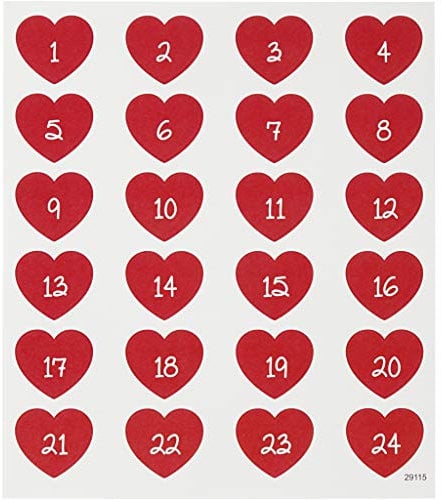 Sticker, Zahlen Adventskalender Herzen, 15x16,5 cm, 1 Bl. 291151