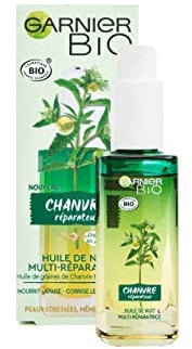 Garnier Bio - Huile de Nuit Multi-Réparatrice Visage - Au Chanvre Nourrissant & Vitamine E - Peaux Stressées & Sensibles - 30 ml