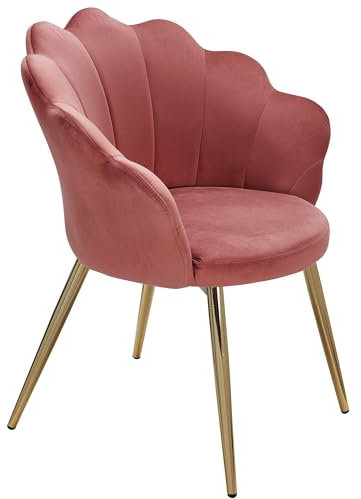Wohnling Esszimmerstuhl Tulpe Samt Rosa Gepolstert, Küchenstuhl mit Goldfarbenen Beinen, Schalenstuhl Skandinavisches Design, Polsterstuhl mit Stoffbezug