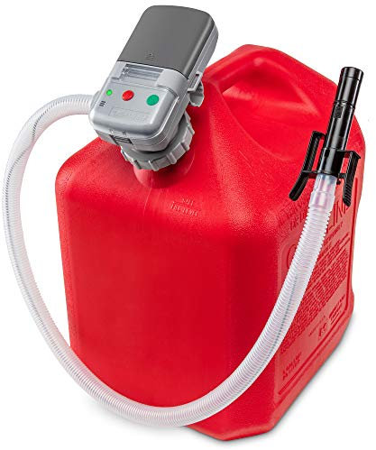 Deway Automatic Fuel Transfer Pump with Auto-Stop, AA Battery Powered, Advanced Adapter Fits All Size Gas Cans, Extra Long Hose, Portable Liquid Pump for Gasoline, Diesel Fuel & More
