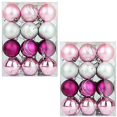 Casaria® Weihnachtskugeln 48tlg Ø 6cm Kunststoff matt glänzend Christbaumkugeln Christbaumschmuck Anhänger Weihnachtsbaumkugeln Weihnachtsdeko rosa