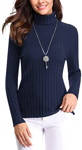 Gyabnw Elegant Sweaters for Women Turtle Neck Jumpers Long Sleeve Knitted Tops Winter Clothes Cabke Knitted Jumper Navy Blue