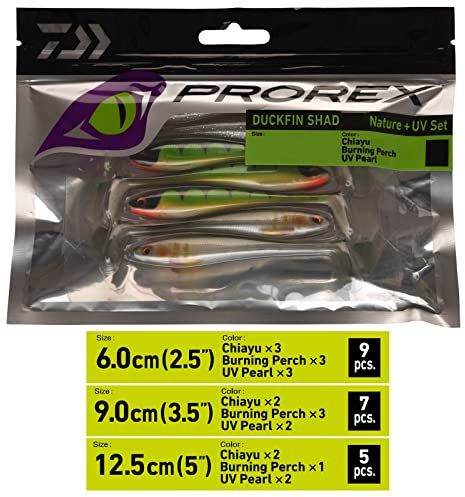 Daiwa PROREX Duckfin UV&Nature Set 13 cm SHAD Set - Gummifisch Angelset (5 Stück)