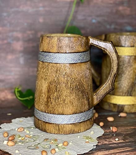Tasse à bière indienne pour lui - Style viking - 20 OZ - Tasse à bière en bois dur naturel - Cadeau de mariage et d'anniversaire pour lui (sans gravure, bois de manguier, une tasse à bière)
