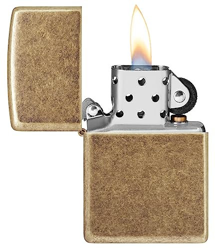 Zippo Sturmfeuerzeug - Antique Brass mit seitlicher Flammengravur - Nachfüllbar - Wiederverwendbar - Windfestes Design - Geschenkbox - Made in USA - Amazon Exclusive