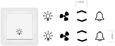 Schalter Aufkleber SET Licht Ventilator Pfeile Glocke Symbol Aufkleber (RPt3/1) (1,4 cm)