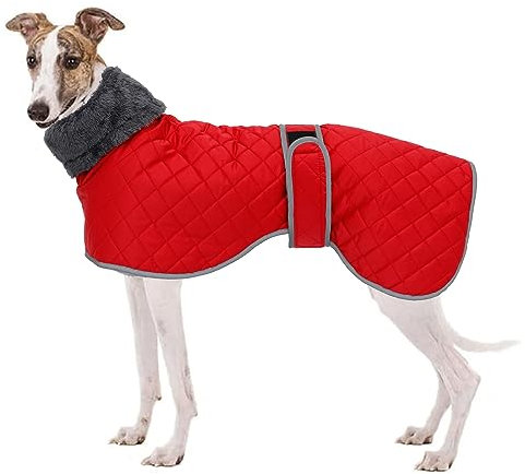 Geyecete Winter Windhunde Mantel,Warm Hundejacke mit Fleecefutter,wasserdicht,Winddicht,Verstellbarer,Hunde Pullover fur Wandern,Klettern,für Windhunde/Whippet/Lurcher-Rot-XXXL