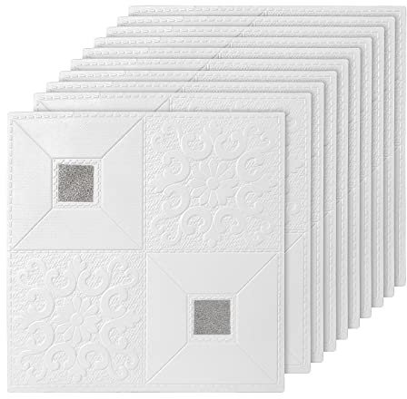 Holdfiturn 3D Wall Panels Self Adhesive Tiles Brick Wallpaper for Living Room Bedroom Background Wall Decoration, 10PCS 35x35cm, Silver