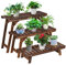 KOMFOTTEU 3 soportes para plantas, escaleras de madera, estantes de flores de varios pisos, escalera de flores con diseño clásico, estante extraíble para plantas para jardín, balcón