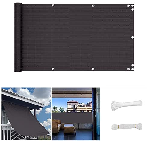 QINGLV Balkon Sichtschutz Ohne Bohren 80x700cm Balkonsichtschutz Windschutz UV-Schutz Und Wetterfest Balkon Umrandungen Mit Nylon Kabelbinder Und Kordel -Dunkelgrau