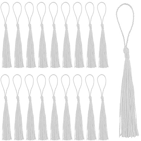 QINERSAW 140 Stück Quasten Weiß Mini Quasten mit Schlaufe Tassel Seidig Quasten Anhänger Weiche Quasten als Lesezeichen handgefertigte Troddeln Quasten für DIY Schmuck Schlüsselanhänger