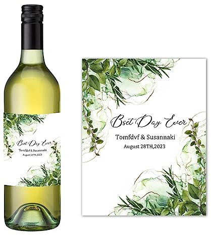 Lot de 10 autocollants personnalisés pour bouteille de vin de mariage, fête prénuptiale, anniversaire, fête de remise de diplôme et tous les événements (étiquettes de bouteille de vin de mariage - 1)