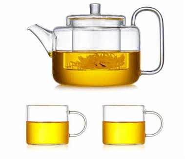 SUREK Teiera in Vetro Trasparente per la casa, bollitore per tè alla Frutta, Grande capacità, Set da tè con Manico, Macchina per Il tè, 1050 ml/37,0 Once