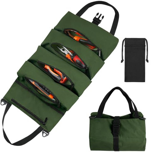 Flintronic Borsa Porta Attrezzi, Borsa attrezzi Lavoro, Borsa Multiuso con 5 Tasche con Zip, Borsa degli attrezzi Oxford, per idraulici, Artigiani, Elettricisti, Falegname, Mechanic (Verde)