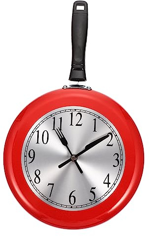 MAGICLULU Frying Pan Wall Clock 10-inch Stainless Steel Decorative Wall Clock Mute Design Without Battery Kitchen Home for Living Room