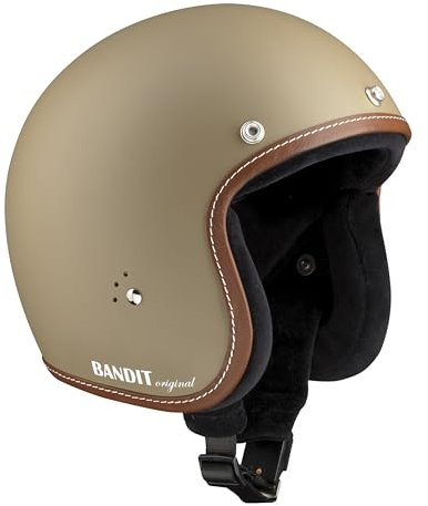 BANDIT Jet Premium Open Motorcycle Helmet Matte Beige Leather Profile Custom Biker Style Visor Included Dull Sand Open Helmet JETPSF (S)