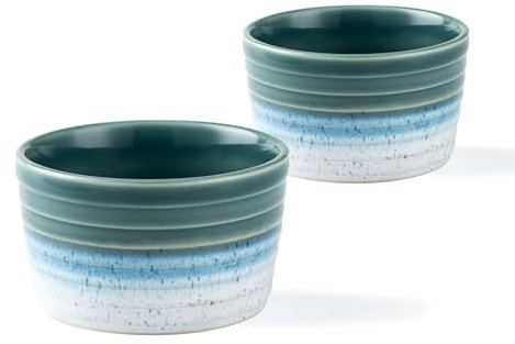 Pirottini Ceramica per Soufflé, Set di 2 Pirottini da Soufflé Grigio in Porcellana, Stampi per Muffin, Cupcake e Budini Glassa di Reazione