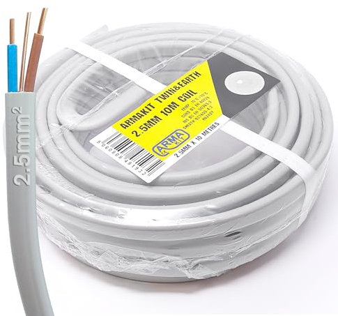 ArmaKit 2.5mm Twin and Earth Cable 10 Metre 6242Y2.5 - GREY 240v Mains Cable 3 Core Electrical cable - electrical wire electric sockets ring extension cable 10m