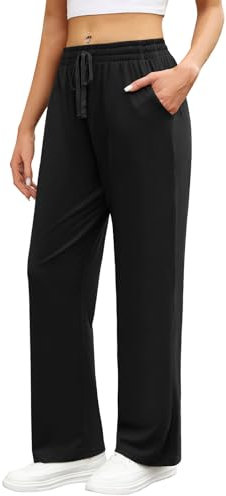 TOMEEK Pantalon Jogging Femme Coton Pantalon de Sport Femme Taille Elastique Pantalon de Survêtement avec Poches Drawstring Pantalon Yoga Léger pour Running Fitness,Noir,Taille S