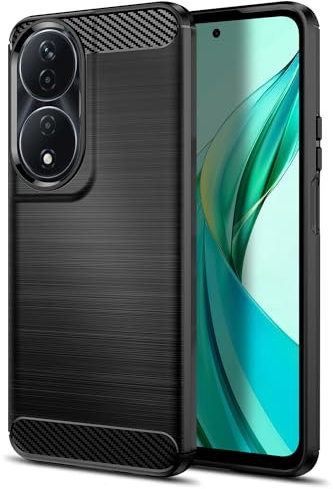 Qiinogow Cover Compatibile con Honor 90 Smart/Honor X7B, Custodia per Telefono Slim Fit con Antiurto, Anti-Graffio, Case Protettiva in Gomma TPU in Fibra di Carbonio, Nero