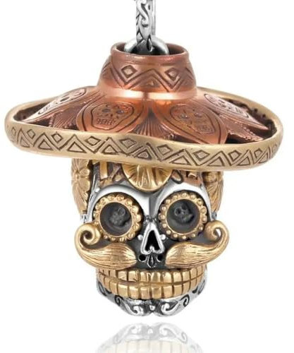 Caiduoduo Exquisite Retro Straw Hat Skull Metal Pendant Necklace Suitable for Men's Personalized Motorcycle Riding Jewelry Gift