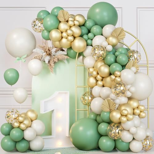 Salbeigrün Luftballons Geburtstag - 111pcs Grün Gold Luftballon Girlande Mit Gold Konfetti Ballons Sand Weiße Luftballons, Ballonbogen, Grün Ballon Girlande Für Hochzeit Geburtstag Taufe Deko