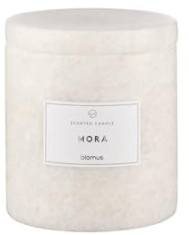 blomus Duftkerze FRABLI | Kerzengefäß aus Marmor | Farbe Moonbeam | Duft Mora | Größe S | 8Ø x 9H cm | Kerze aus Sojawachs mit Geschenkverpackung