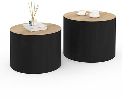 IDMarket - Lot de 2 Tables Basses cylindres gigognes Galia Bois et Noir