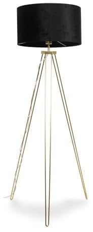 ValueLights | Modern Gold Hairpin Design Tripod Floor Lamp with a Black Velvet Drum Shade | Floor Lamps, Home Décor & Improvement Essential