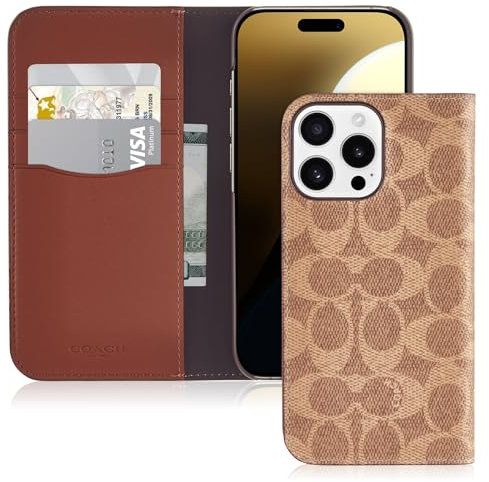 Coach Signature Canvas Wallet Folio iPhone 16 Pro Max Case - Designer Phone Case - Signature Tan