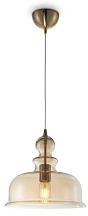 Licht-Erlebnisse Pendelleuchte Rauchglas Metall rund Ø 29,7 cm H: max. 150 cm verstellbar in Bronze Bernstein E27 Vintage Design Hängelampe Küche Hängeleuchte Esstisch