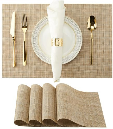 Platzsets, 4 Stück rutschfeste Tischsets, 45x30cm, Abwischbar, Abwaschbar, PVC, Hitzebeständig für Küche & Speisetisch