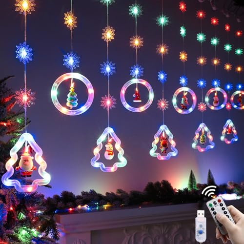 HUIKUANGEU Luci Tenda Natale,Tenda Luminosa Interna,Tenda Luci Della Finestra di Natale,Luci di Natale da Interno Esterno a Batteria,Led Luci di Natale da Esterno Interno