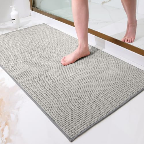 Homaxy Chenille Badezimmerteppich Weich Badematte rutschfest Waschbar Badvorleger Saugfähig Badteppich Bad Teppich Duschvorleger für Badezimmer, Dusche, Badewanne - 60x120 cm, Hellgrau